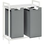 VASAGLE Cos de rufe, 2 compartimente, saci de rufe detasabili, raft, cadru metalic, 2x46L, 73x33x72 cm, alb si gri deschis Household NewTrend