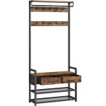 VASAGLE Cuier cu polite de depozitare pantofi si 2 sertare, cadru din otel, stil industrial, 30x80x182cm, maro rustic Household NewTrend
