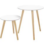 VASAGLE Masa de cafea, set de 2 bucati, picioare din lemn si blat MDF, design minimalist scandinav, 45x50cm si 35x35cm, alb Household NewTrend