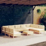 Set mobilier grădină cu perne crem, 10 piese, lemn masiv de pin GartenMobel Dekor
