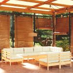 Set mobilier grădină cu perne crem, 10 piese, lemn masiv de pin GartenMobel Dekor