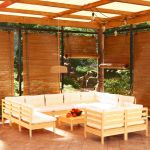 Set mobilier grădină cu perne crem, 12 piese, lemn masiv de pin GartenMobel Dekor