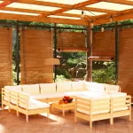 Set mobilier grădină cu perne crem, 12 piese, lemn masiv de pin GartenMobel Dekor