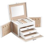 SONGMICS Cutie de bijuterii cu 4 nivele, 3 sertare, oglinda si incuietoare, 18x23x17cm, alb Household NewTrend