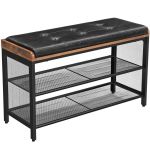 VASAGLE Banca pentru hol, cu raft suport de pantofi, sezut captusit imitatie piele, design industrial, 30x80x48cm, negru cu maro Household NewTrend