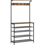 VASAGLE Cuier de hol cu depozitare pentru pantofi, 5 niveluri, 5 carlige duble, raft, 80x31x183cm, industrial, maro rustic si negru Household NewTrend