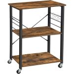 VASAGLE Raft de bucatarie pe roti, carucior de servire cu 3 rafturi, cadru metalic, 40x60x89cm design industrial, maro rustic Household NewTrend