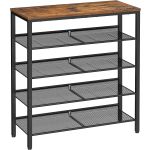 VASAGLE Raft de pantofi, 5 niveluri, rafturi reglabile din plasa, metal, stil industrial, 75x28x93cm, maro vintage negru Household NewTrend