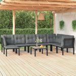 Set mobilier de grădină, 9 piese, negru și gri, poliratan GartenMobel Dekor