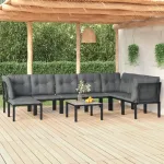 Set mobilier de grădină, 9 piese, negru și gri, poliratan GartenMobel Dekor