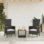 Set mobilier de grădină cu perne, 3 piese, negru, poliratan GartenMobel Dekor
