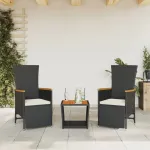 Set mobilier de grădină cu perne, 3 piese, negru, poliratan GartenMobel Dekor