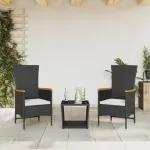 Set mobilier de grădină cu perne, 3 piese, negru, poliratan GartenMobel Dekor