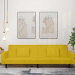 Canapea extensibilă cu 2 locuri, 2 perne, galben, catifea GartenMobel Dekor