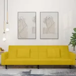 Canapea extensibilă cu 2 locuri, 2 perne, galben, catifea GartenMobel Dekor