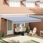 Cortina Retractabilă Albastru și Alb 400 × 300 cm GartenMobel Dekor