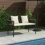 Bancă de exterior cu pernă Negru și Alb crem 117 x 54 x 74.5 cm GartenMobel Dekor