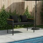 Bancă de exterior cu pernă Negru 117 x 54 x 74.5 cm poliratan GartenMobel Dekor