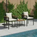 Set de Mobilier pentru Exterior 3 pcs Negru și Alb crem GartenMobel Dekor