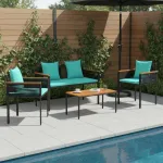 Set de Mobilier pentru Exterior 4 pcs Negru și Turcoaz Ratan PE GartenMobel Dekor