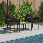 Set de Mobilier pentru Exterior cu pernă 3 pcs Negru Ratan PE GartenMobel Dekor