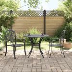 Set mobilier bistro, 3 piese, negru, aluminiu turnat GartenMobel Dekor