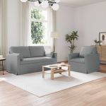 Canapea 2 pcs Gri deschis Metal GartenMobel Dekor