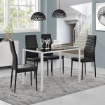 Set HamburgB masa cu 4 scaune otel sticla imitatie piele negru/alb [en.casa] HausGarden Leisure