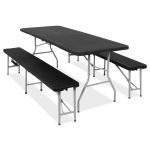 Set masa pliabila cu 2 banci, 180 cm, negru, HDPE si cadru metalic anticoroziv Household NewTrend
