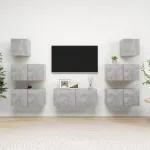 Set de dulapuri TV, 7 piese, gri beton, lemn prelucrat GartenMobel Dekor