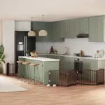 Poartă câini pliabilă cu ușă 8 panouri maro 640 cm, lemn plop GartenMobel Dekor