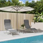 Șezlong pliant, 2 buc. gri textilenă/oțel vopsit electrostatic GartenMobel Dekor