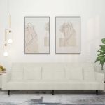 Canapea extensibilă cu 2 locuri, 2 perne, crem, catifea GartenMobel Dekor