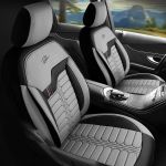 Set Huse Scaune Auto Panda Londra, cu fermoare pentru bancheta rabatabila, gri deschis negru, 11 piese Automobile ProTravel