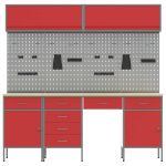 Banc de lucru cu sertar 8 pcs Roșu 150 x 55 x 200 cm Oțel GartenMobel Dekor