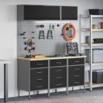 Set de dulapuri de lucru cu sertar cu depozitare 8 pcs Negru GartenMobel Dekor