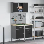 Set de dulapuri de lucru cu sertar cu raft Manual 5 pcs Negru GartenMobel Dekor