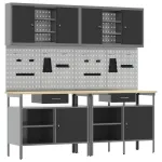 Set banc de lucru cu sertar 8 pcs Negru 200 x 55 x 200 cm Oțel GartenMobel Dekor