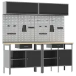 Set banc de lucru cu sertar cu raft cu blocare 8 pcs Negru Oțel GartenMobel Dekor