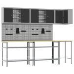 Set de dulapuri de lucru cu raft Manual 10 pcs Negru și Gri GartenMobel Dekor