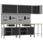 Set de dulapuri de lucru cu sertar cu raft 10 pcs Negru și Gri GartenMobel Dekor