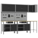 Set de dulapuri de lucru cu sertar cu raft 10 pcs Negru și Gri GartenMobel Dekor