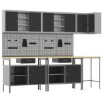 Set de dulapuri de lucru cu sertar cu raft 10 pcs Negru și Gri GartenMobel Dekor