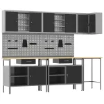 Set de dulapuri de lucru cu sertar cu raft 10 pcs Negru și Gri GartenMobel Dekor