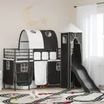 Cadru de pat supraetajat pentru copii Negru 74,5 x 190 cm Metal GartenMobel Dekor