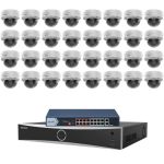 Sistem supraveghere IP Hikvision HiWatch, 32 camere, 4MP, Antivandal, IR 30m, NVR 32 canale, Switch PoE, Functii inteligente SafetyGuard Surveillance
