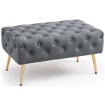 Taburet Madrid, tapitat cu catifea, tip banca, cu picioare metalice, 80x42x41 cm, gri Household NewTrend