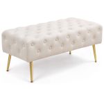 Taburet Monaco, tapitat cu catifea, tip banca, cu picioare metalice, 100x42x41 cm, bej Household NewTrend