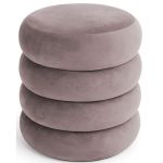 Taburet tapitat Snuggo cu spatiu de depozitare, velur, diametru 42 cm, inaltime 45 cm, roz pudrat Household NewTrend