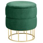 Taburet tapitat rotund Elza cu spatiu de depozitare, velur, 37x37x42 cm, verde smarald Household NewTrend